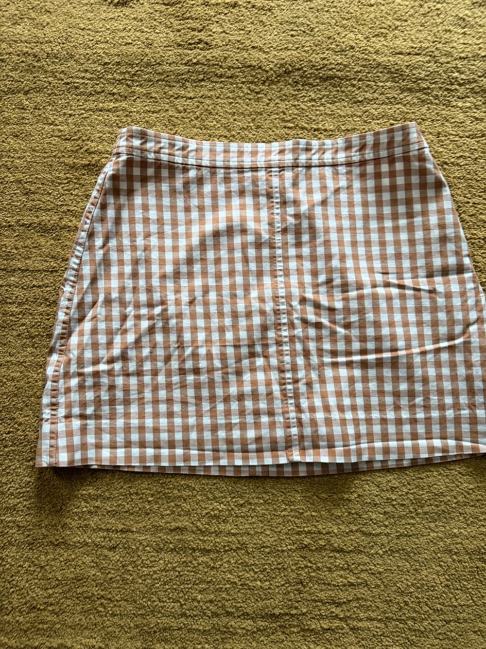 J. Crew Tan and White Gingham Mini Skirt